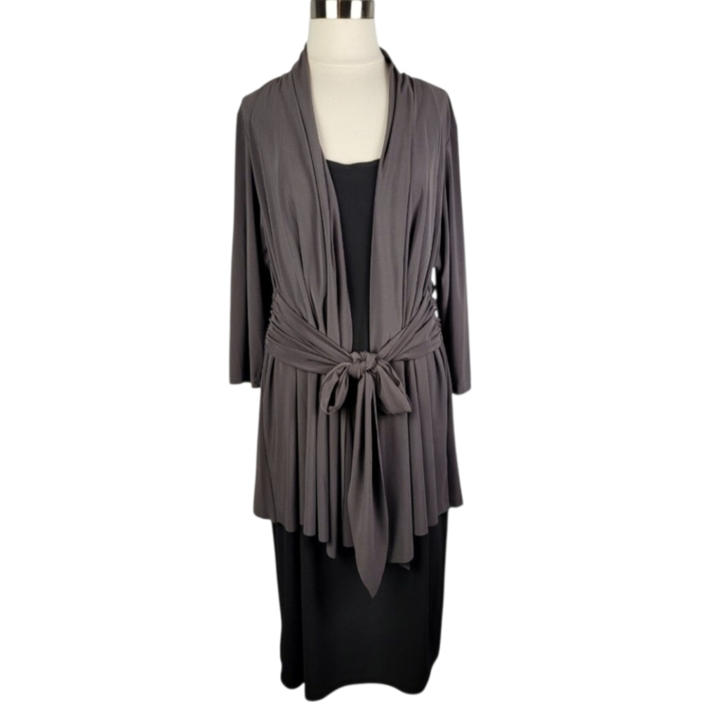 NEW R&M Richards Black Midi Dress w/ Attached Tie Front Jacket Womens Plus 16W
